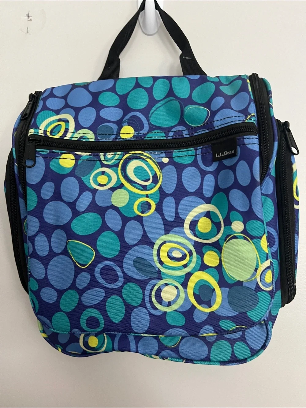 L.L. Bean Hanging Travel Organizer Toiletry Bag - Blue Green Pattern NWT